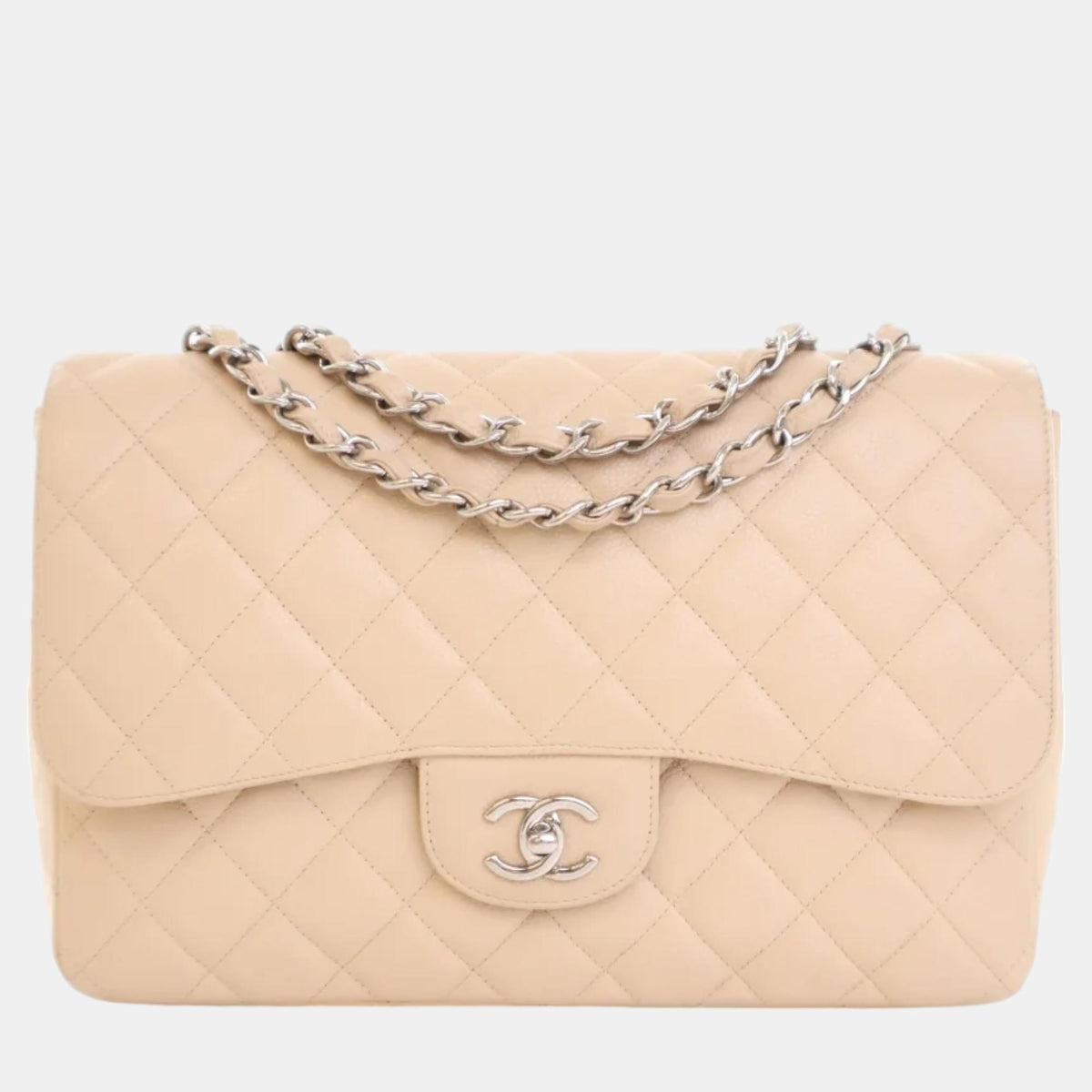 Chanel Beige Leather Jumbo Classic Single Flap Shoulder Bag