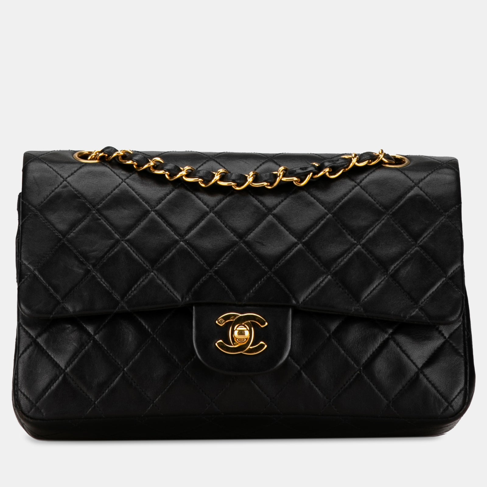 Chanel Sac à rabat double classique en cuir d'agneau de taille moyenne