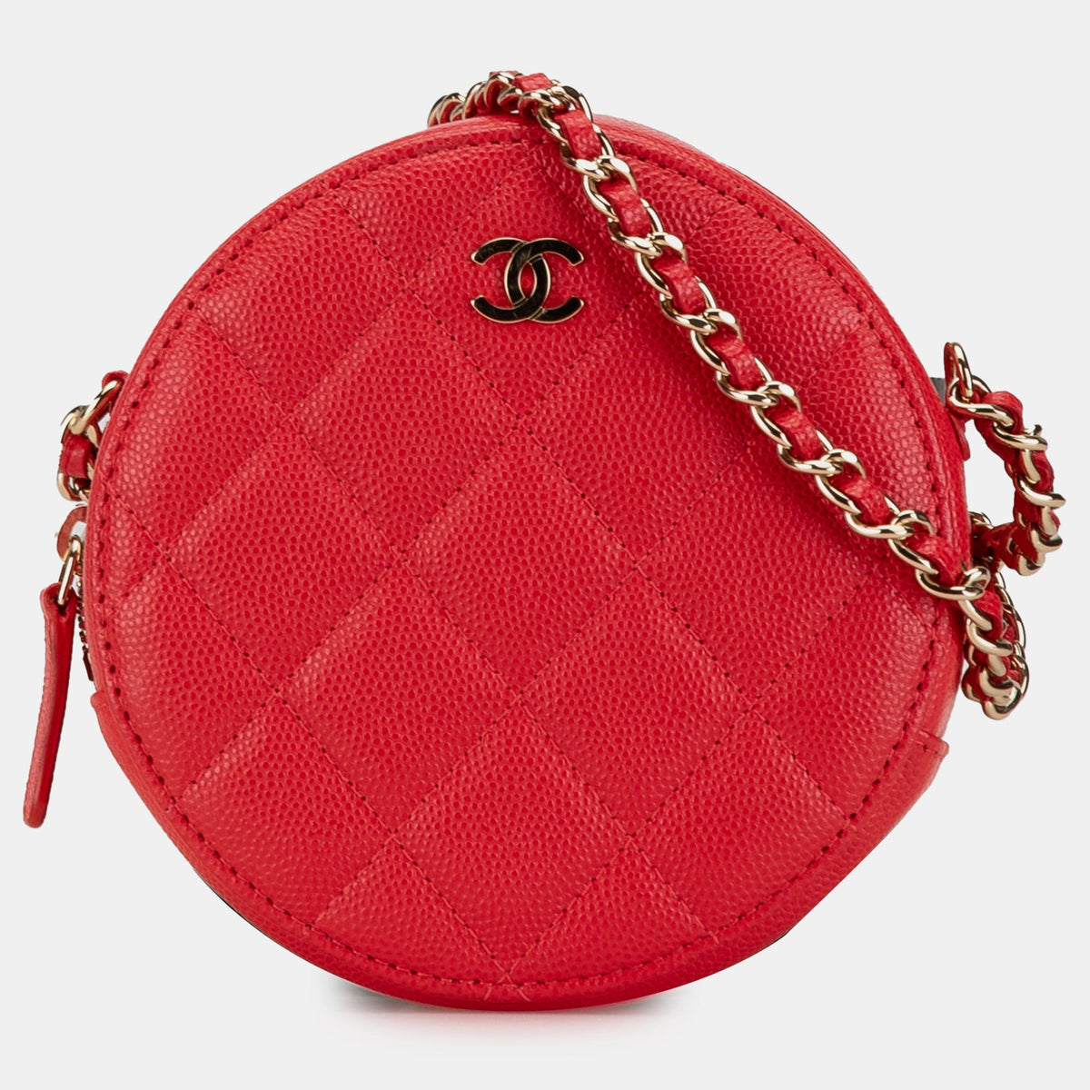Chanel Quilted Caviar Round Clutch With Chain