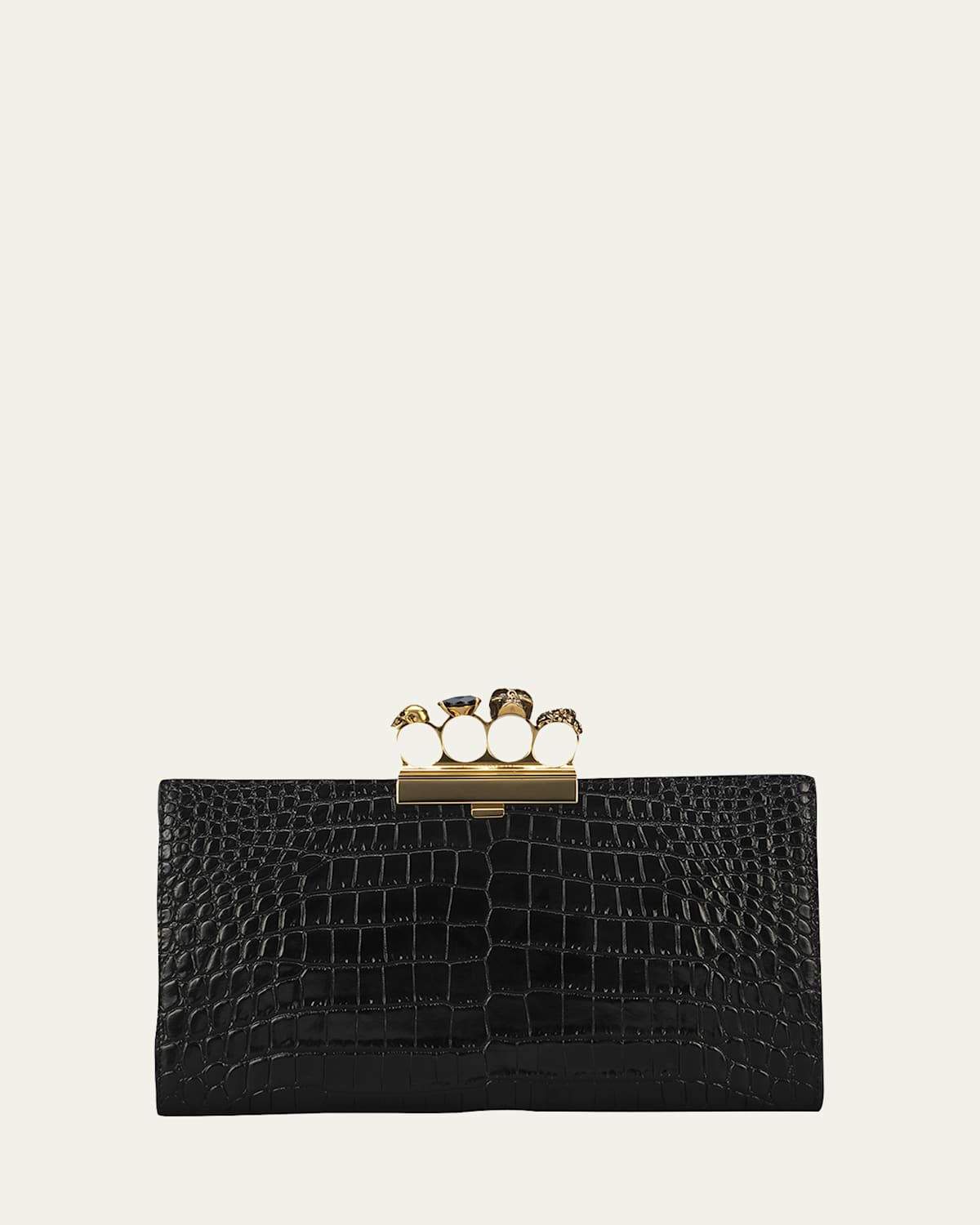 Alexander Mcqueen Four-Ring Stamped Crocodile Clutch Bag