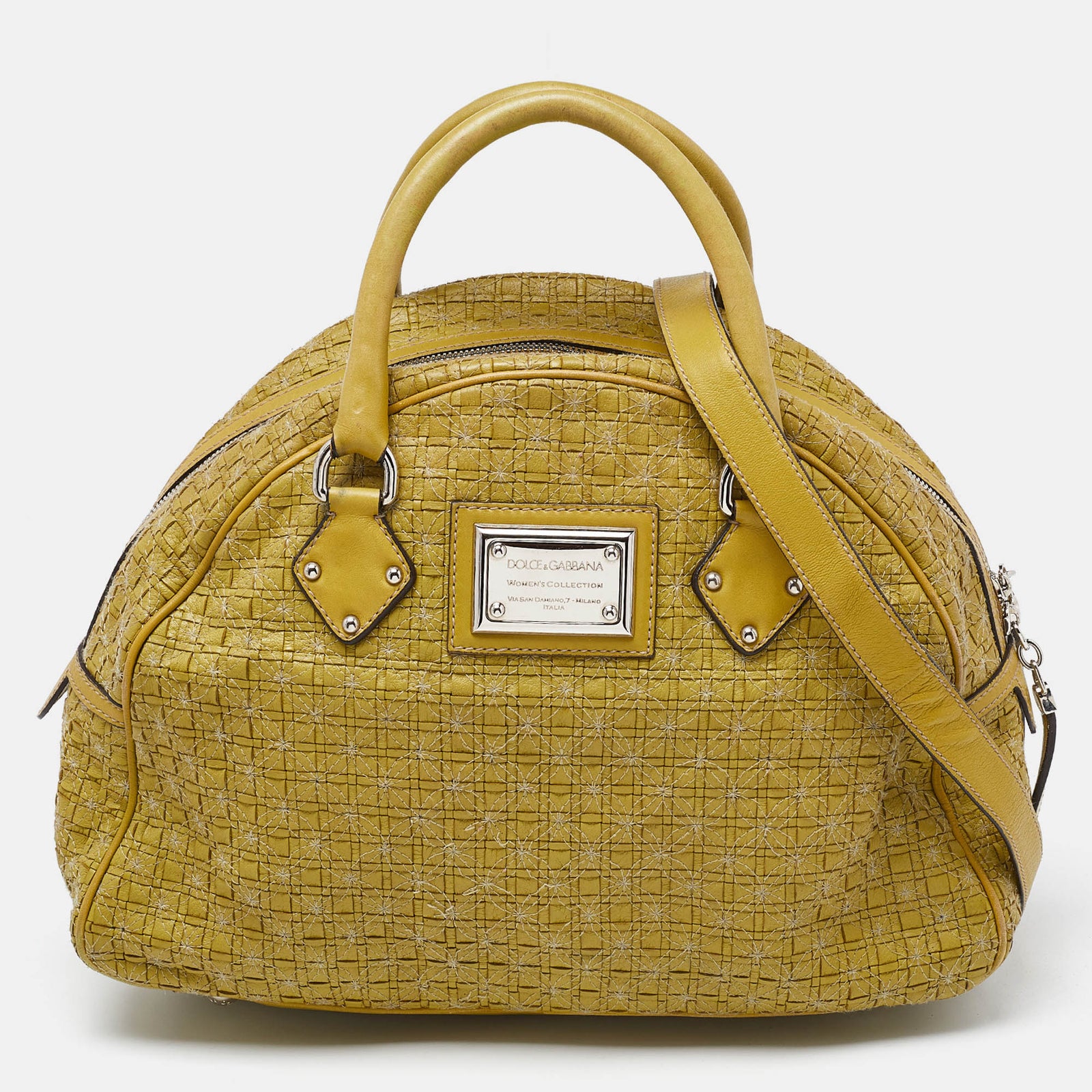 Dolce & Gabbana Olive Green Woven Leather Miss Biz Satchel