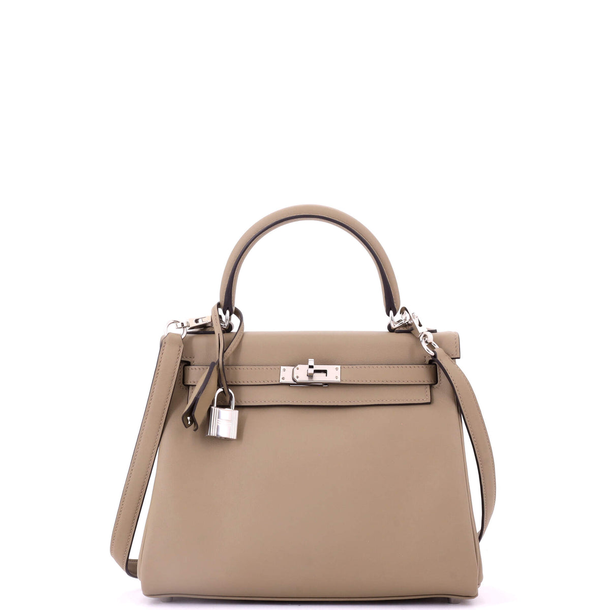 Herm?s Kelly Handbag Beige Marfa Swift with Palladium Hardware 25