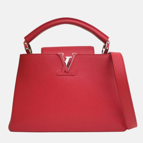 Red Leather Capucines BB Top Handle Bag
