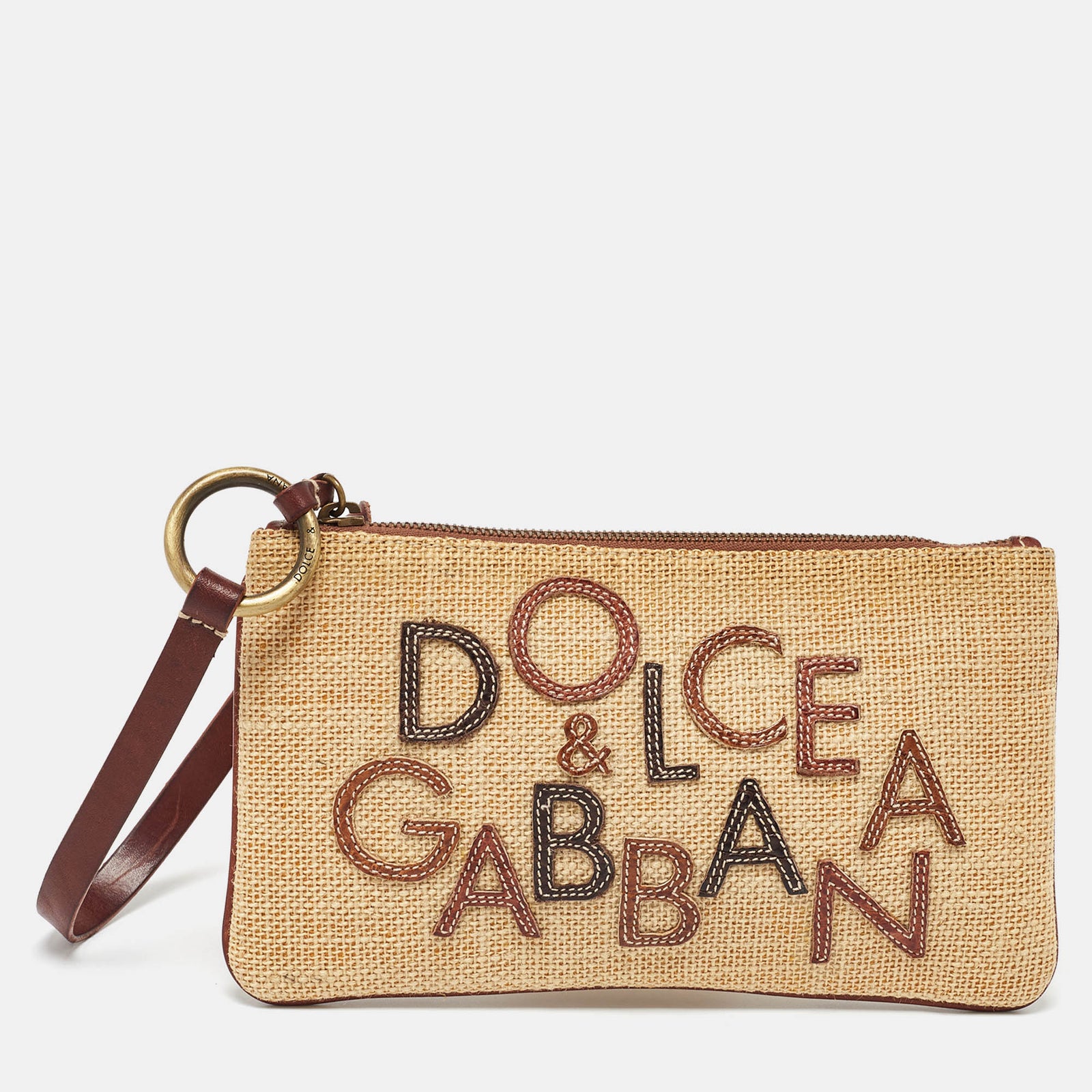 Dolce & Gabbana Clutch aus Bast und Leder in Beige/Braun