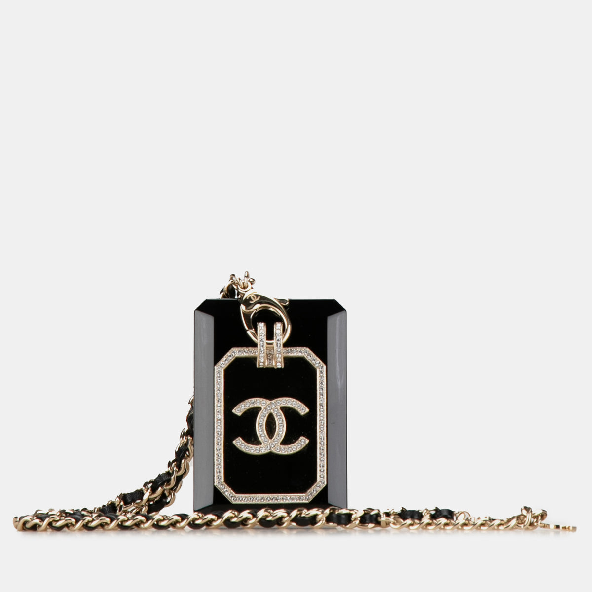 Chanel Rhinestone Embellished Resin and Leather Card Case Necklace