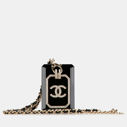 Rhinestone Embellished Resin and Leather Card Case Necklace