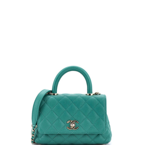 CHANEL Coco Top Handle Bag Quilted Caviar Mini