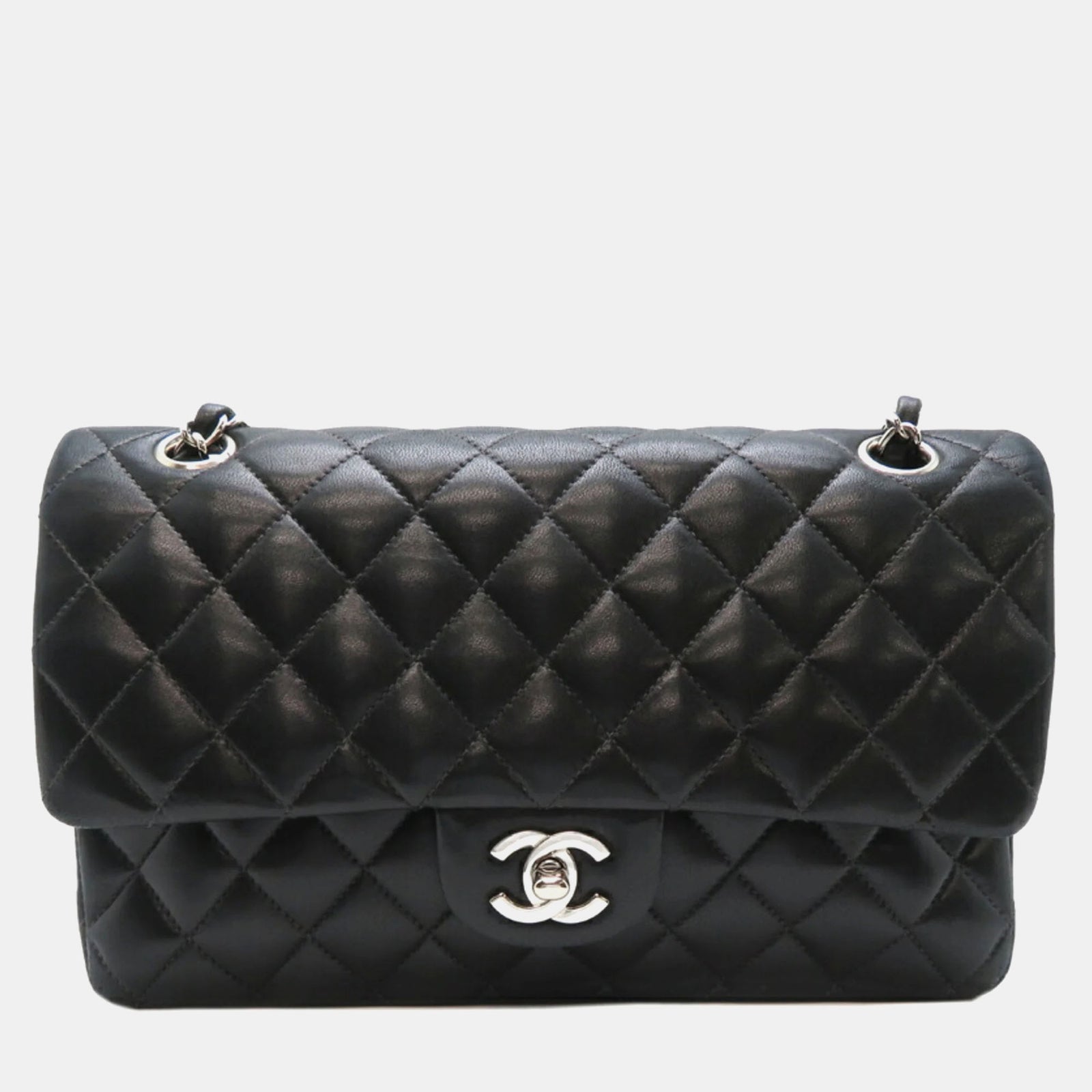 Chanel Sac à bandoulière classique à double rabat en cuir noir de taille moyenne