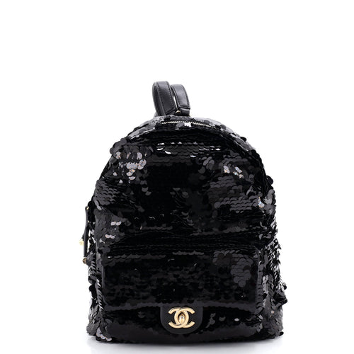 CHANEL CC Front Pocket Backpack Sequins with Leather Mini