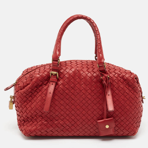 Red Intrecciato Leather Montaigne Satchel