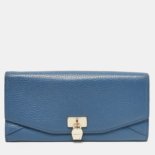 Blue Leather Logo Flap Continental Wallet