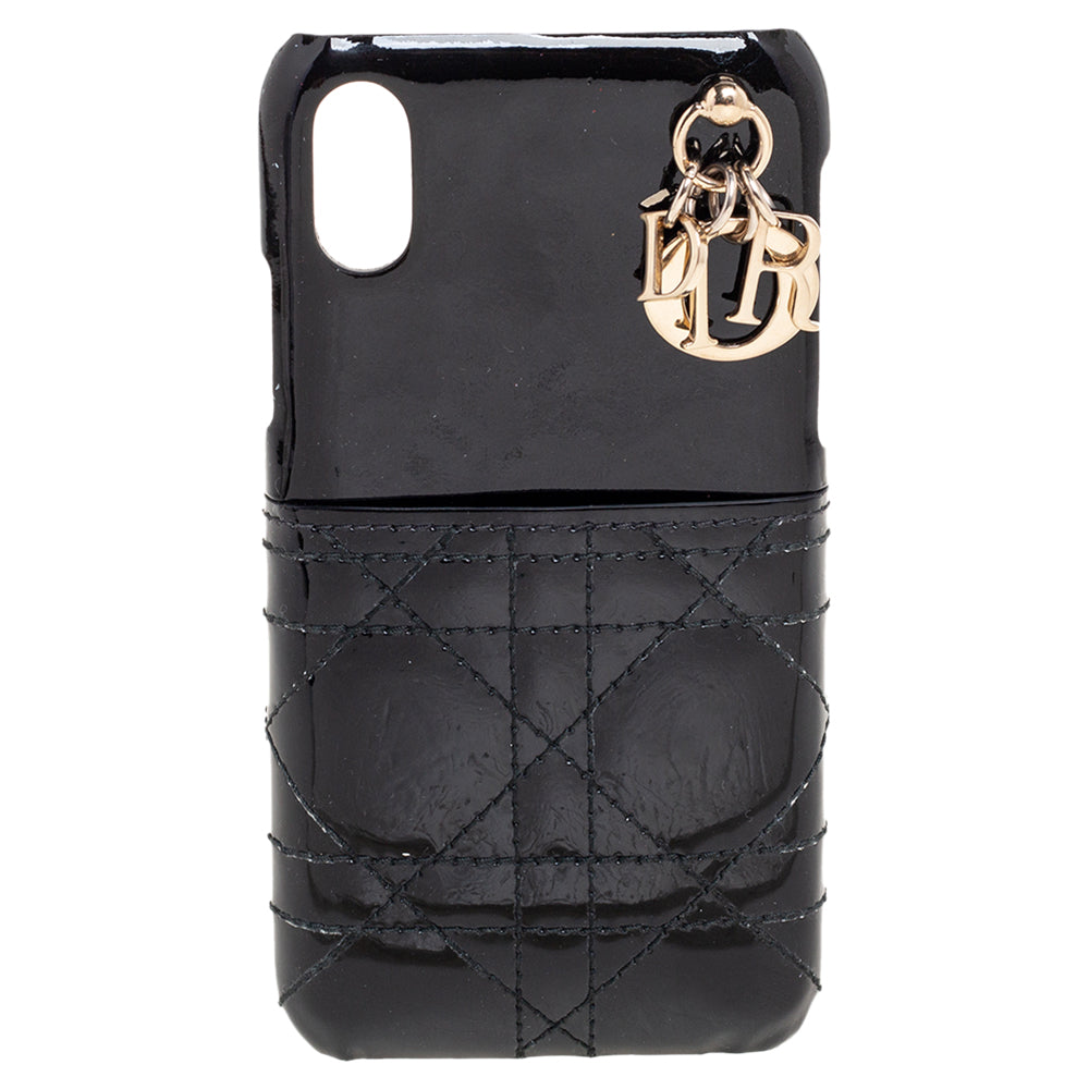 Dior Black Cannage Patent Leather Lady iPhone X/XS Case