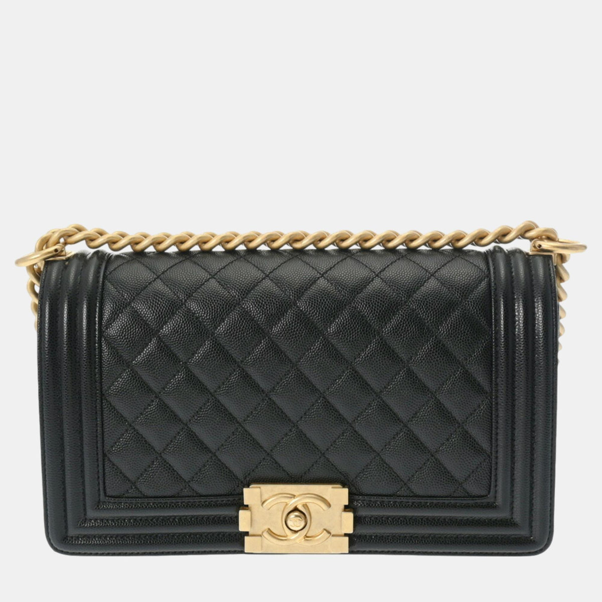 Chanel Black Caviar Skin Boy Chain Shoulder Bag 25cm