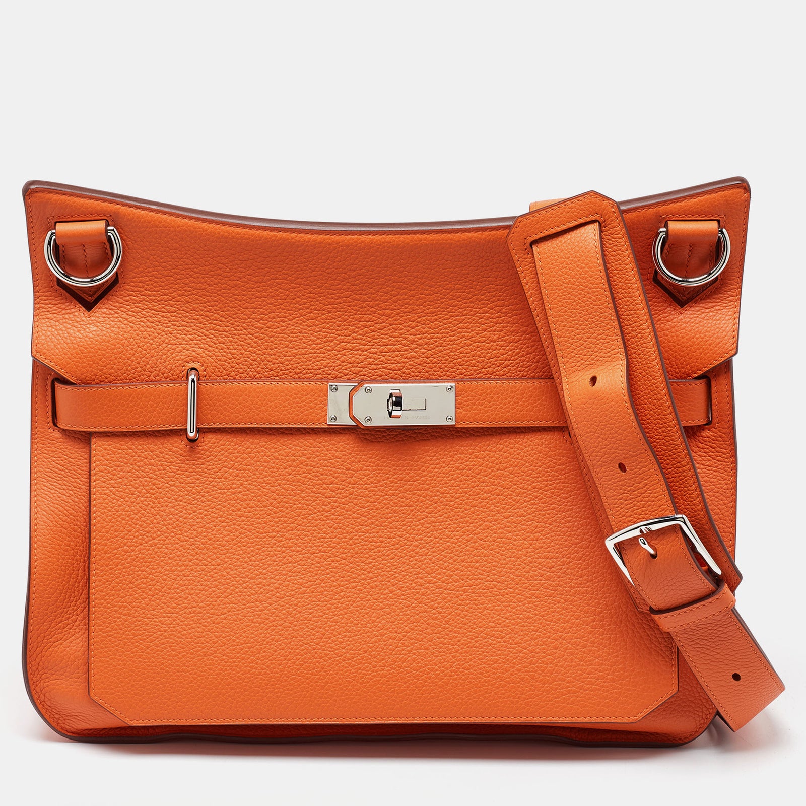 Herm?s Herm&egrave;s Orange Togo Leather Palladium Finish Jypsiere 37 Bag