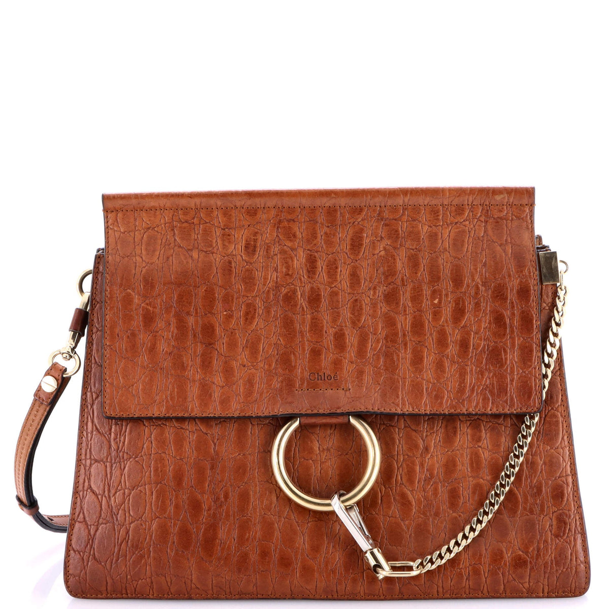 Chloe CHLOE Faye Shoulder Bag Crocodile Embossed Leather Medium