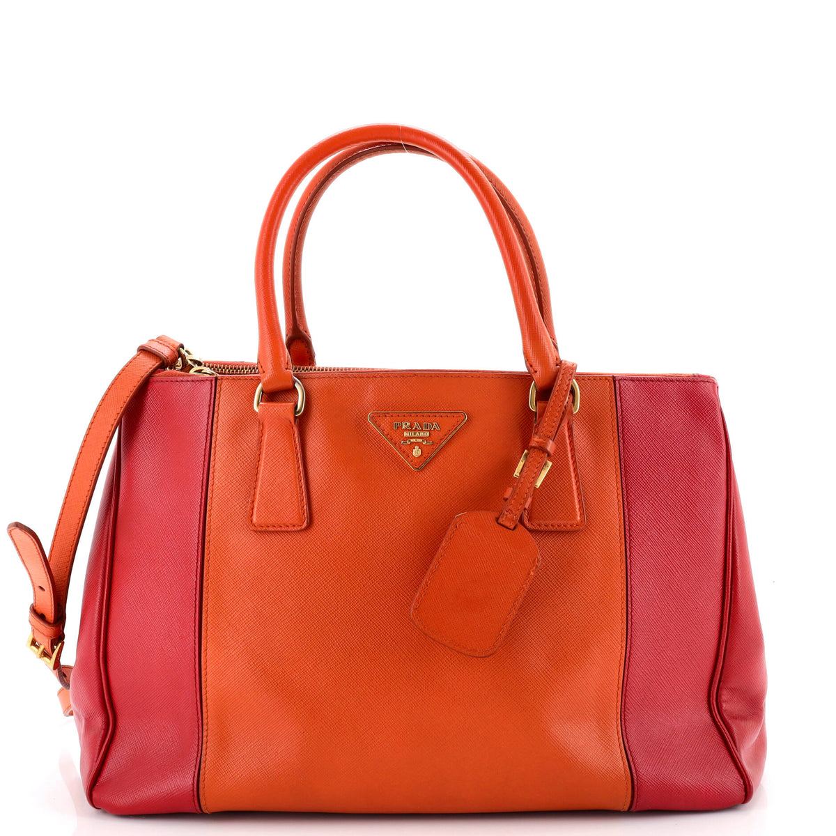 Prada PRADA Bicolor Double Zip Lux Tote Saffiano Leather Medium