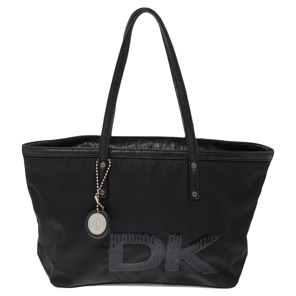 DKNY DKNY Black Nylon and Leather Sequin Logo Tote