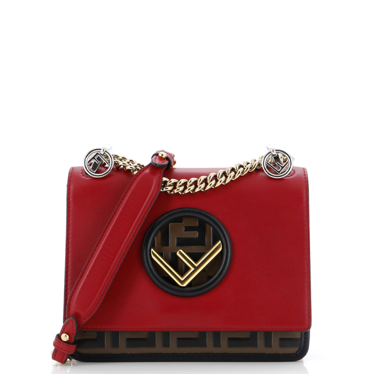 Fendi FENDI Kan I F Shoulder Bag Leather with Zucca Embossed Detail Small