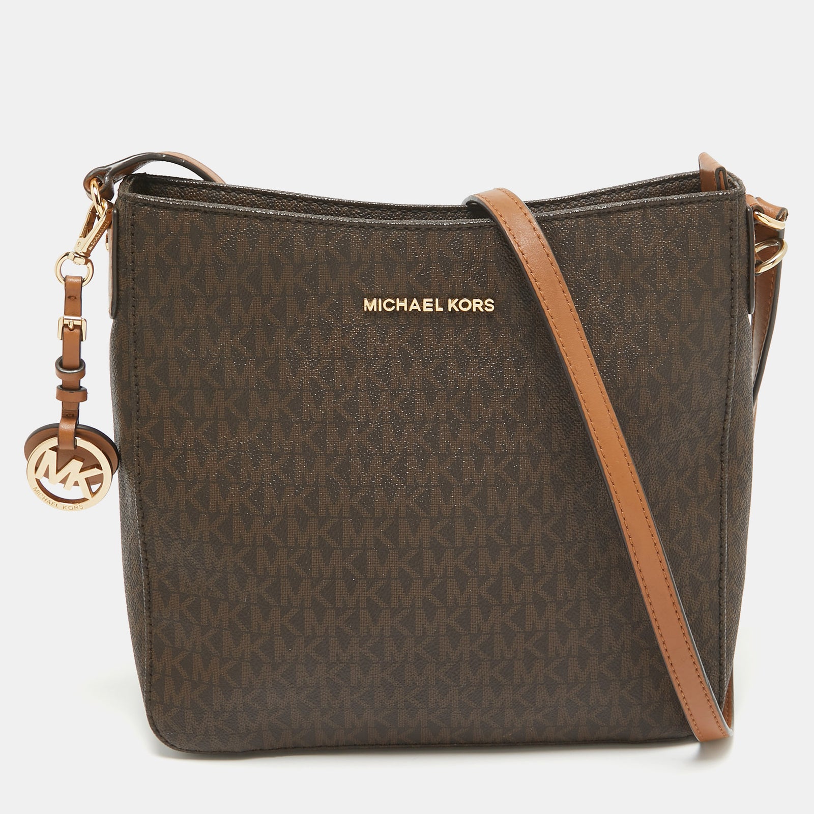 Michael Kors Dark Brown Signature Coated Canvas Jet Set Messenger Bag