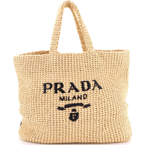 PRADA Logo Tote Raffia Large