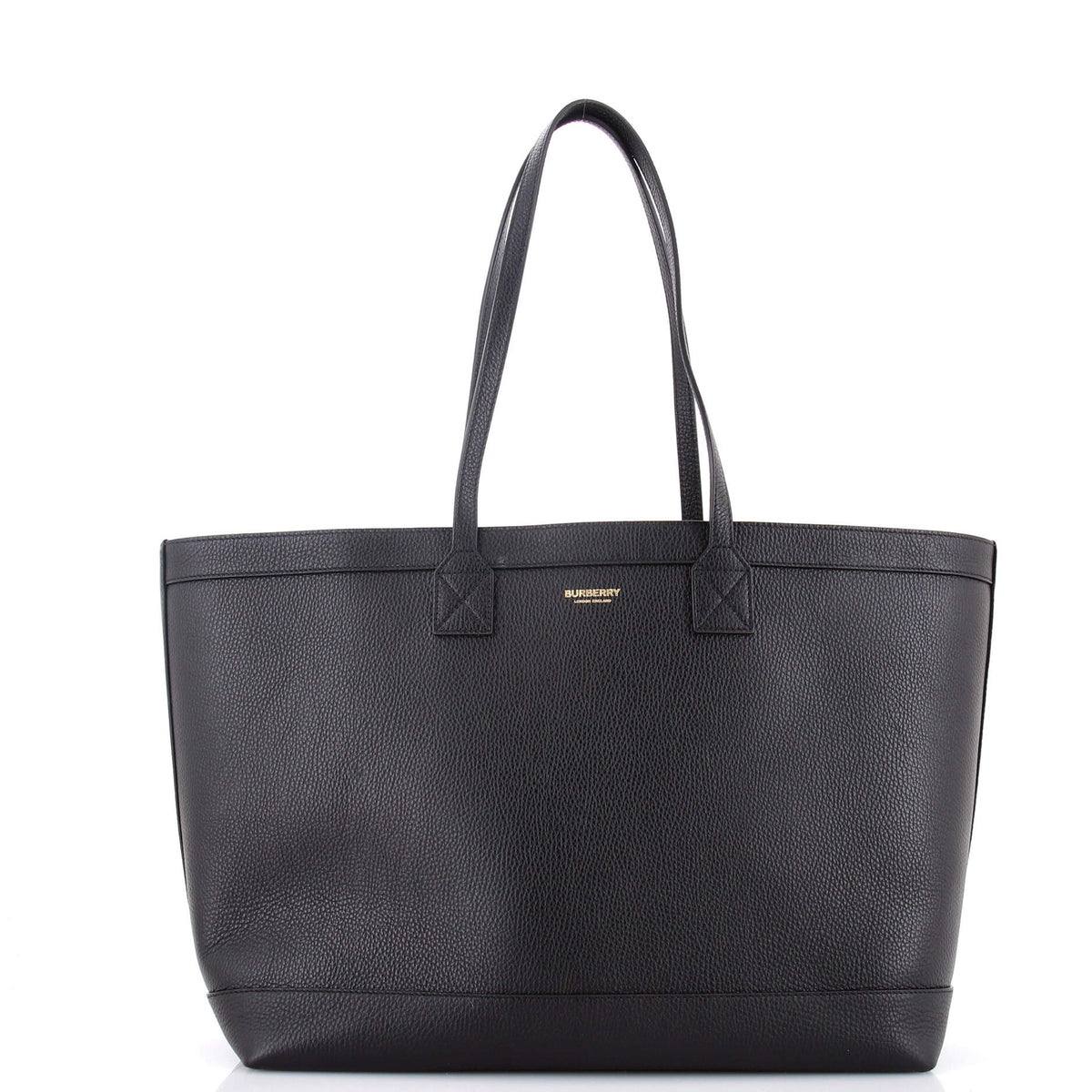 Burberry Shopping Tote Leather with Check Canvas Interior Medium