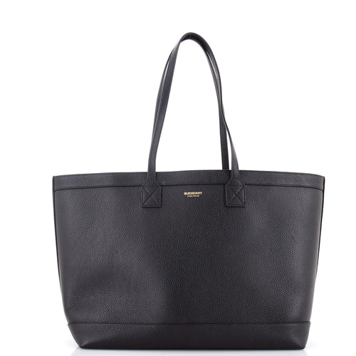Shopping Tote Leather with Check Canvas Interior Medium