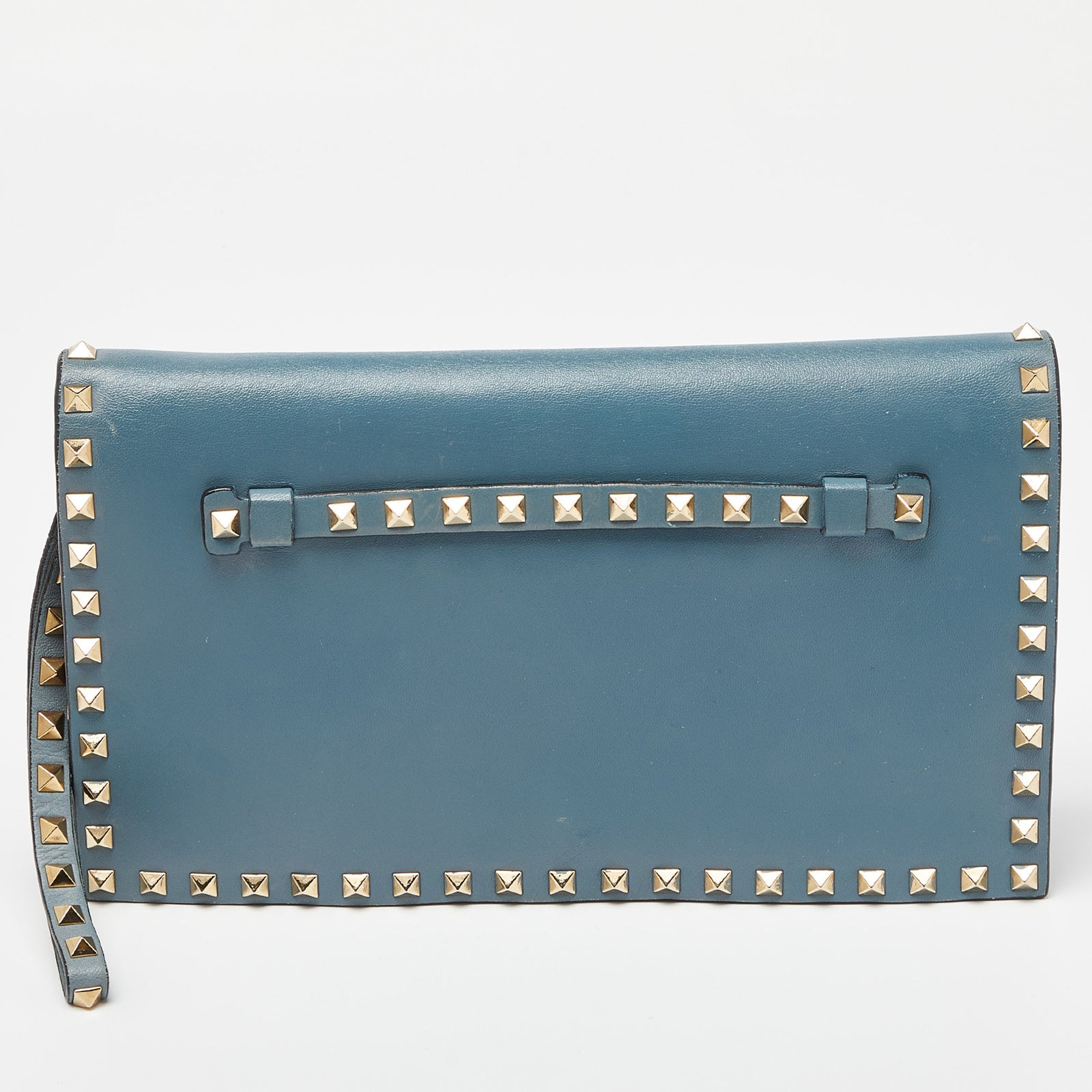 Valentino Blue Leather Flap Rockstud Clutch