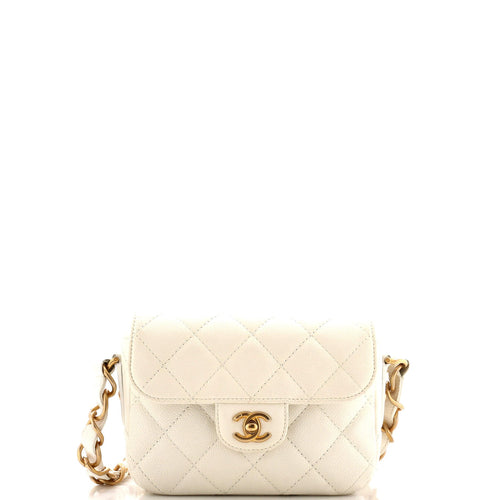 CHANEL CC Adjustable Strap Flap Messenger Bag Quilted Caviar Mini