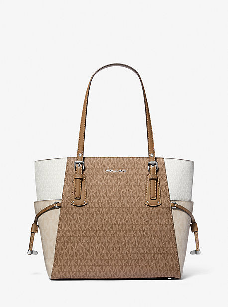 Michael Kors MK Voyager Small Color-Block Logo Tote Bag - Natural - Michael Kors