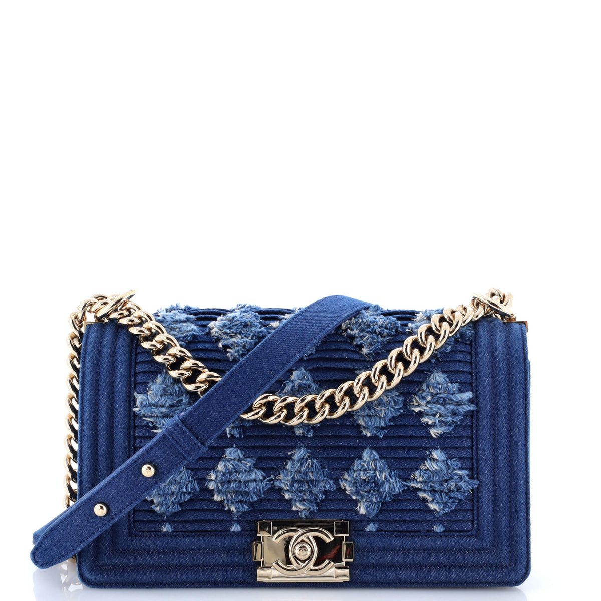 Chanel CHANEL Boy Flap Bag Pleated Fringe Denim Old Medium
