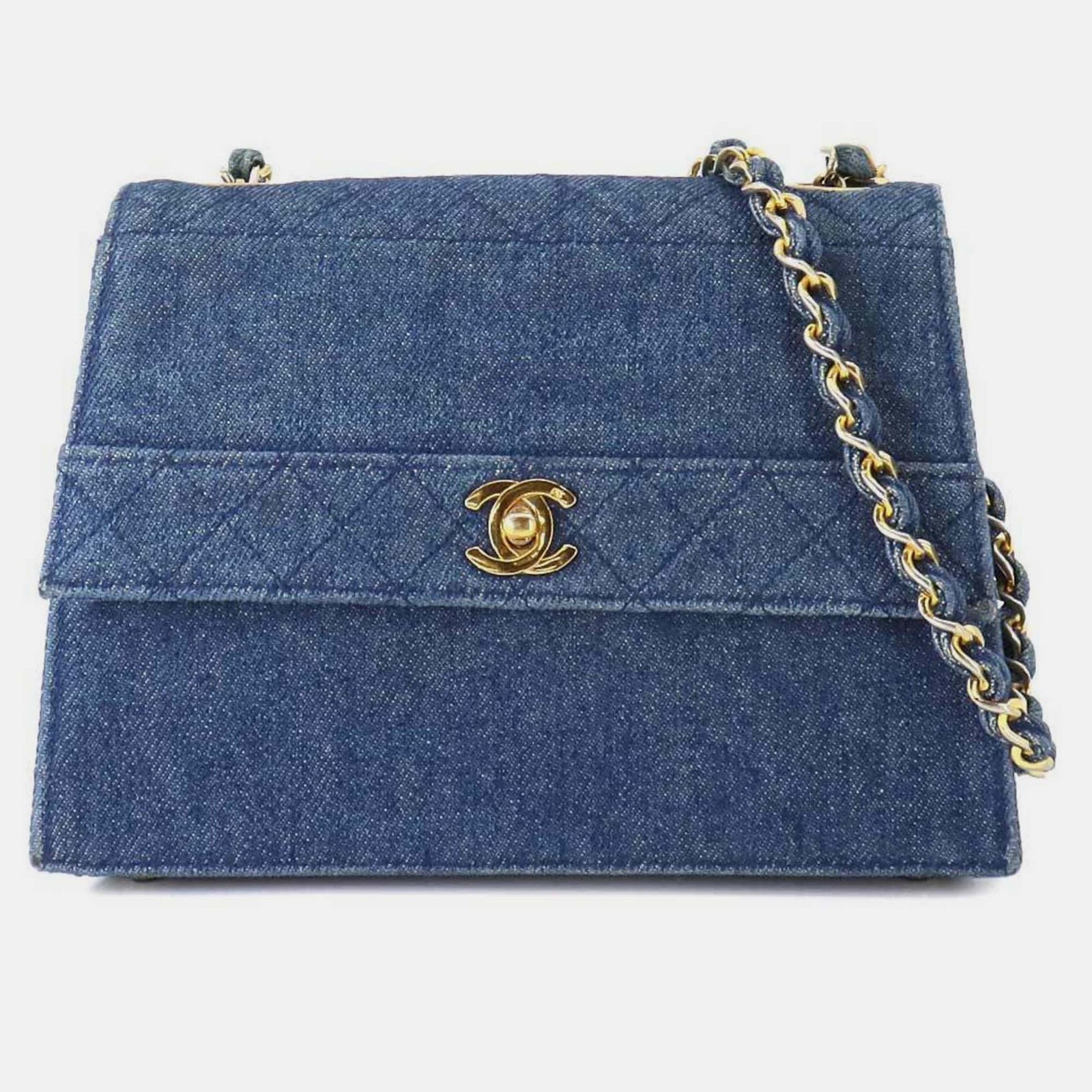 Chanel Blaue Matelassé-Umhängetasche aus Denim mit Kette