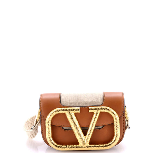 VALENTINO GARAVANI Supervee Crossbody Bag Linen with Leather Small