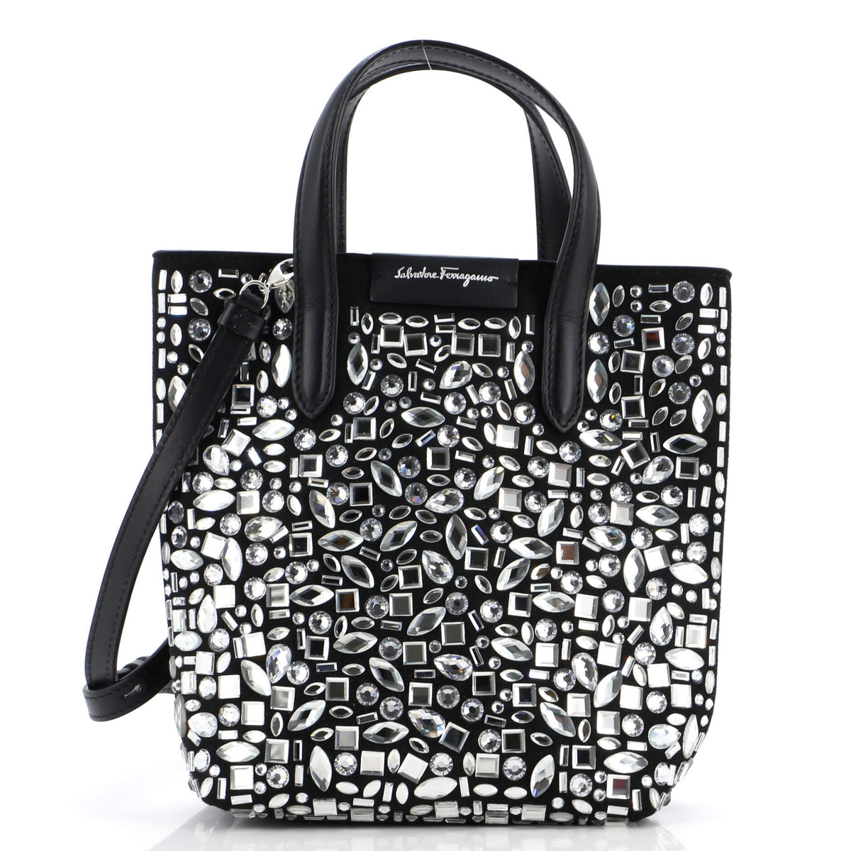 Salvatore Ferragamo Convertible Tote Crystal Embellished Leather Mini
