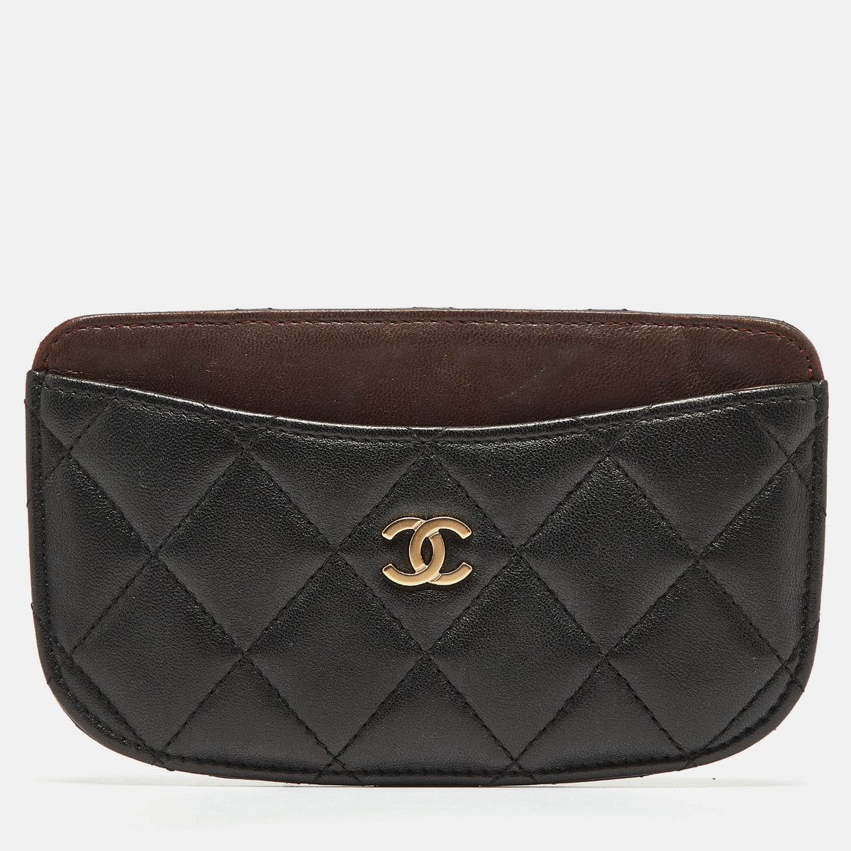 Chanel Black/Burgundy Quilted Leather CC Curved Card Holder