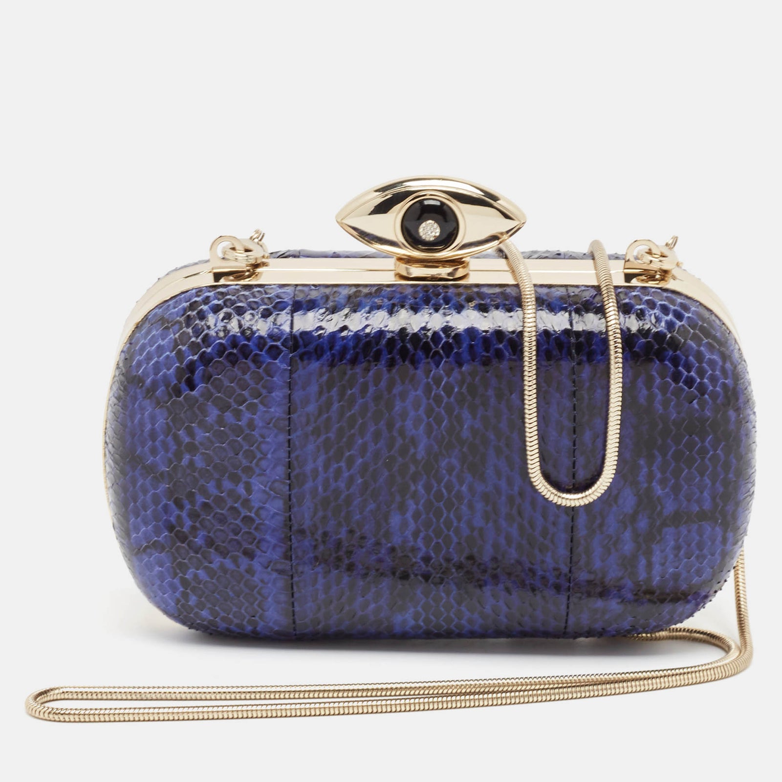 Diane Von Furstenberg Blue/Black Snakeskin Evil Eye Minaudiere Clutch