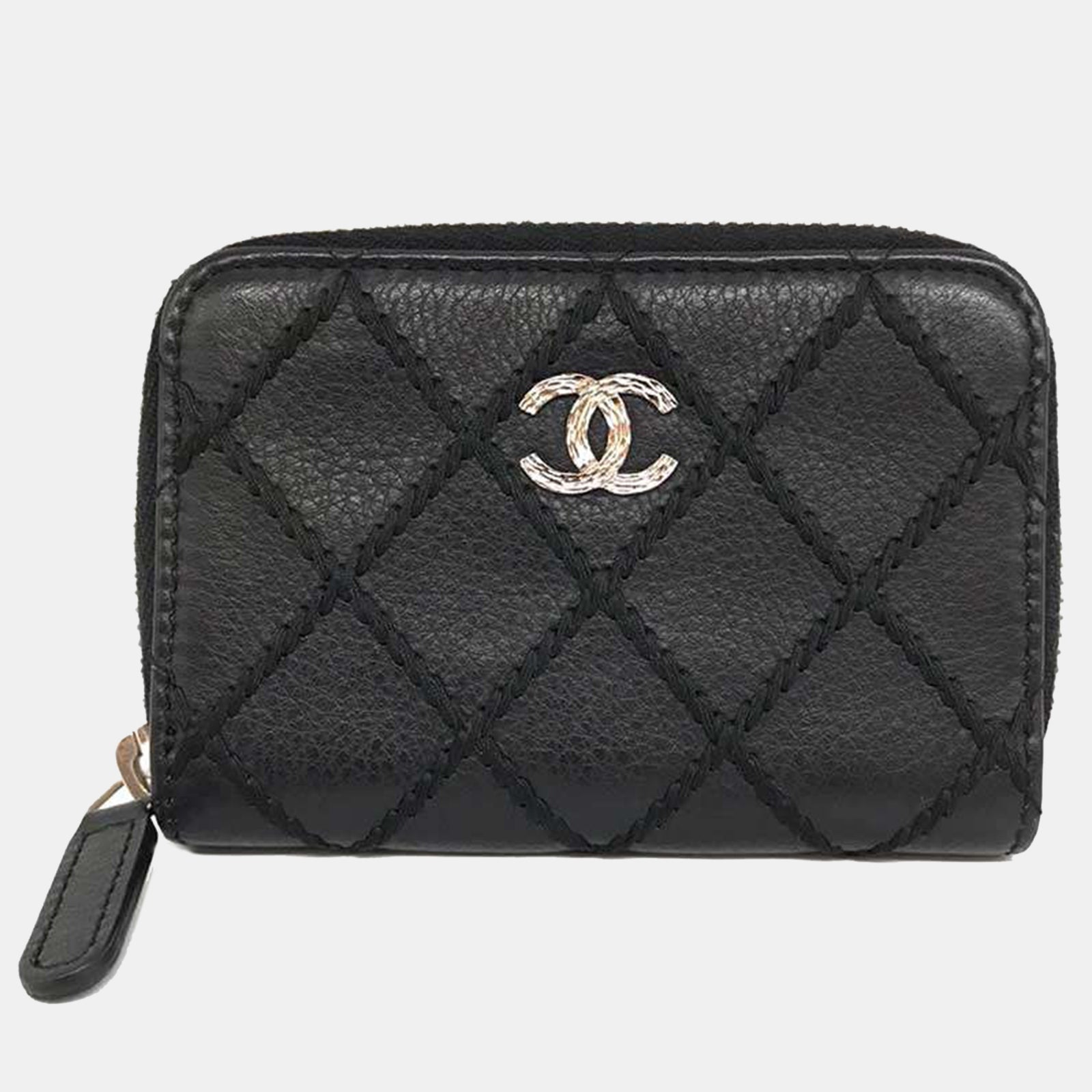 Chanel Portefeuille matelassé en cuir noir