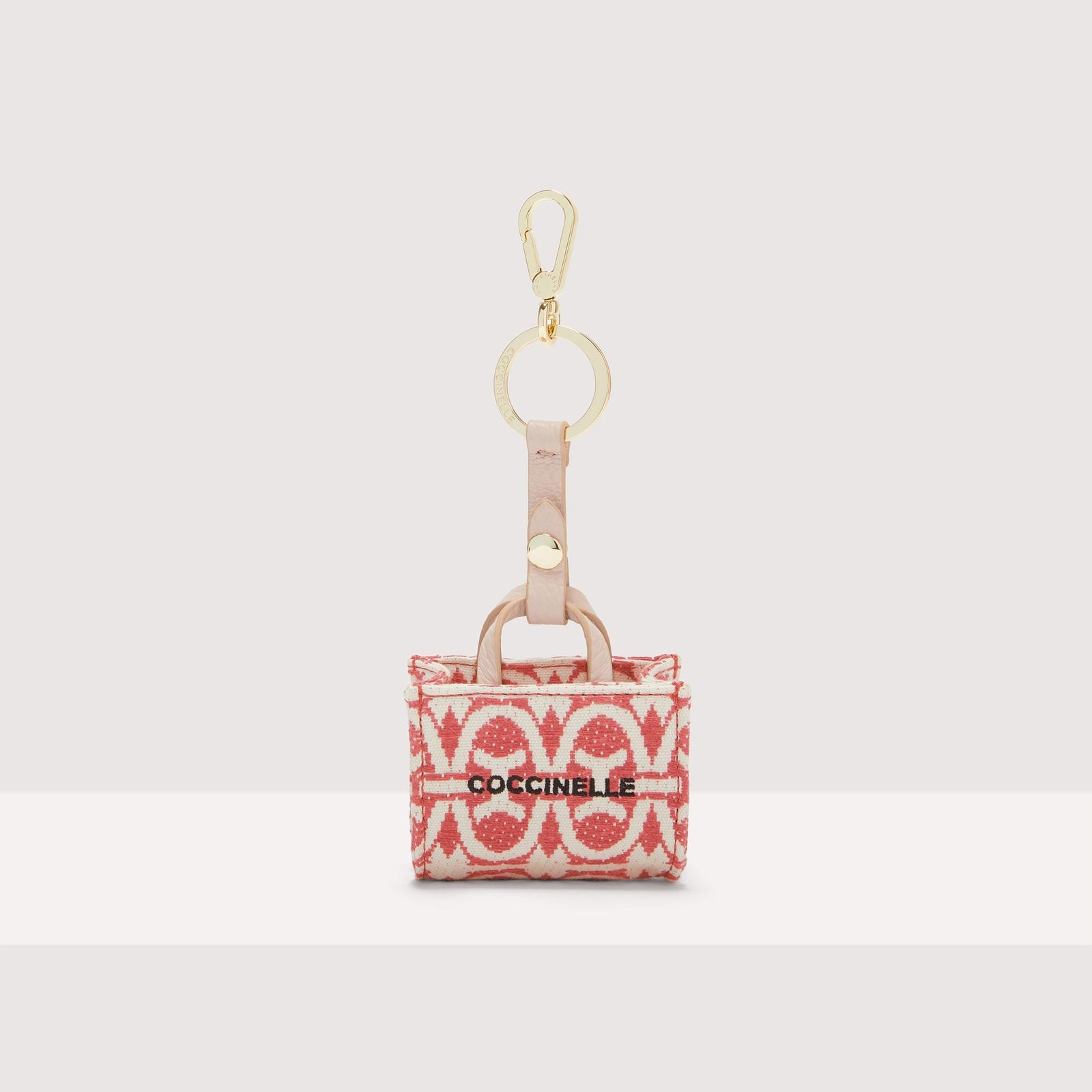 Coccinelle Jacquard Monogram Fabric and Metal Key Ring Micro Never Without Bag Monogram