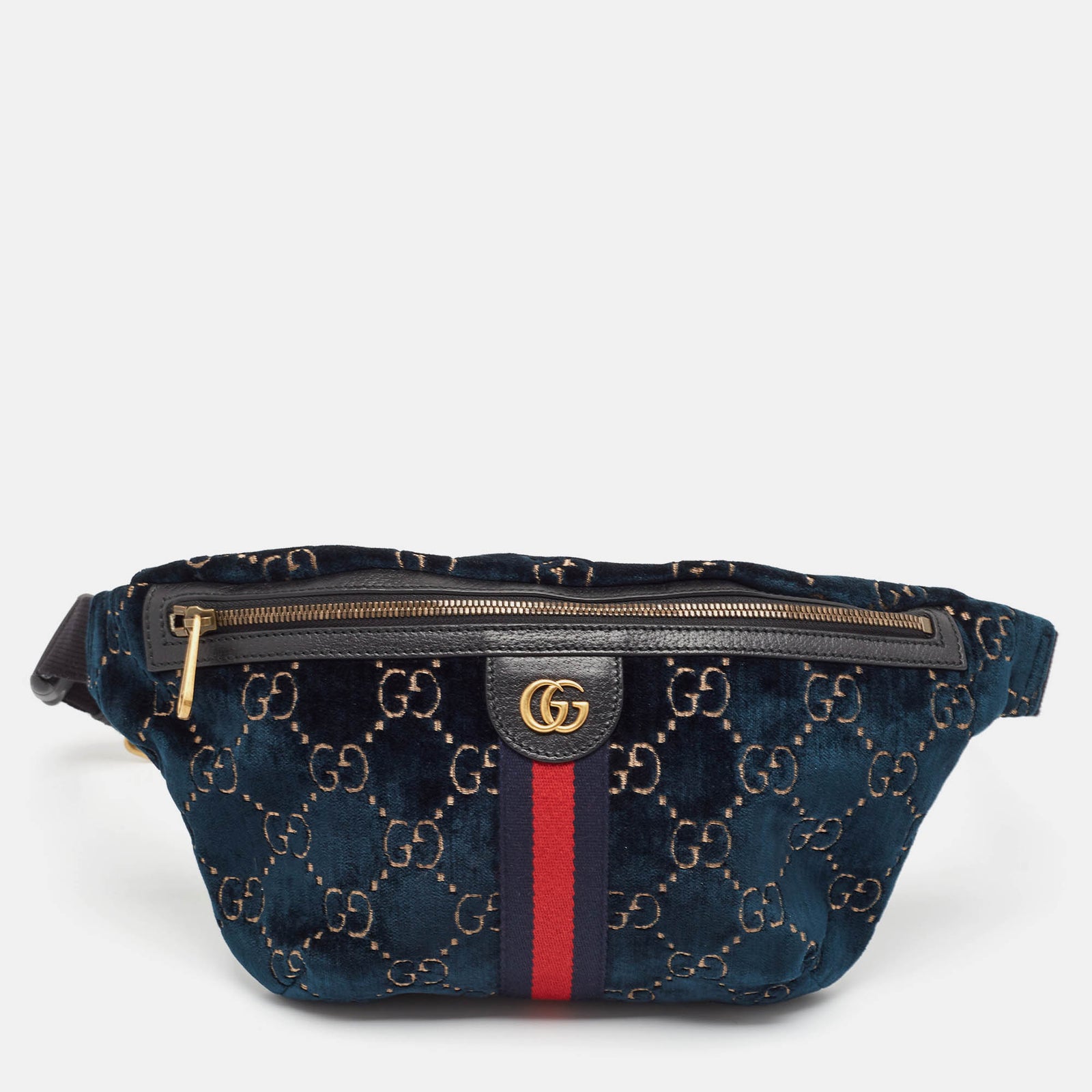 Gucci Blaue Gürteltasche aus GG-Samt und Ledergewebe