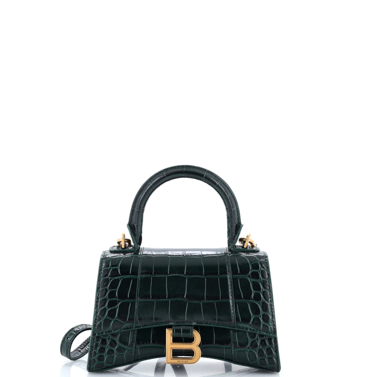 Balenciaga Hourglass Top Handle Bag Crocodile Embossed Leather XS