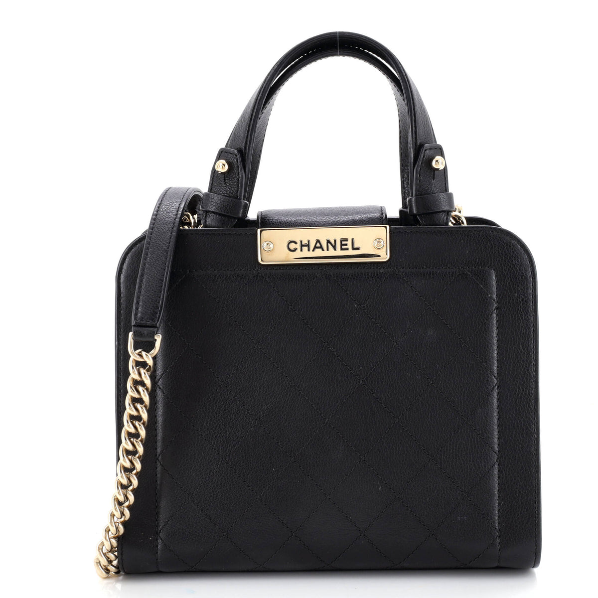 Chanel CHANEL Label Click Shopping Tote Quilted Calfskin Small