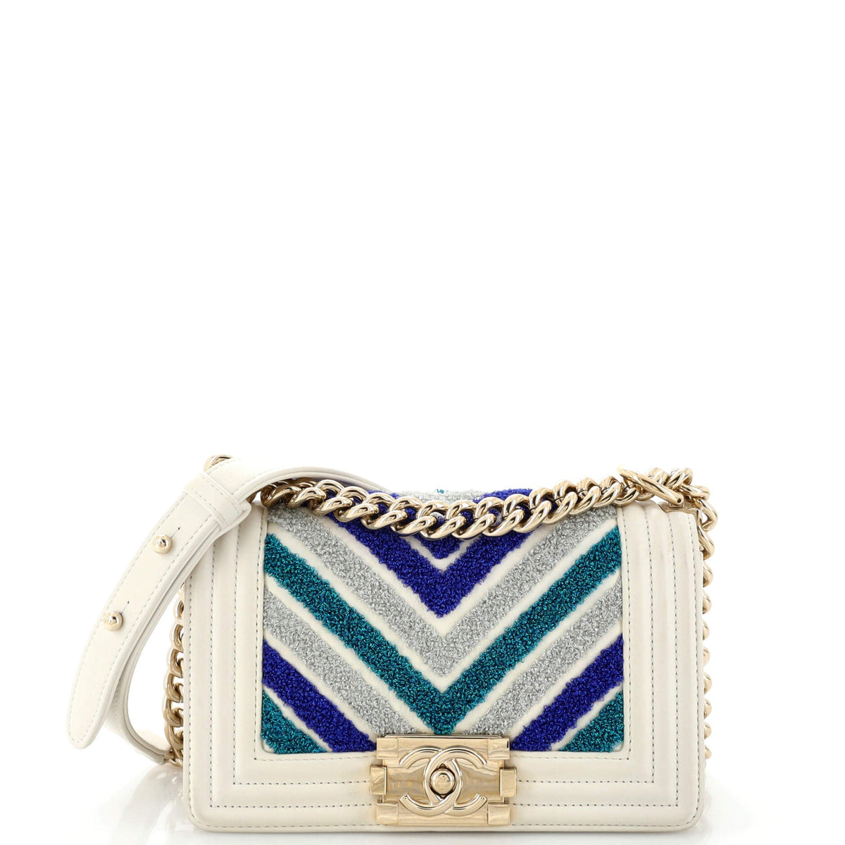 Chanel CHANEL Boy Flap Bag Chevron Fabric and Lambskin Small