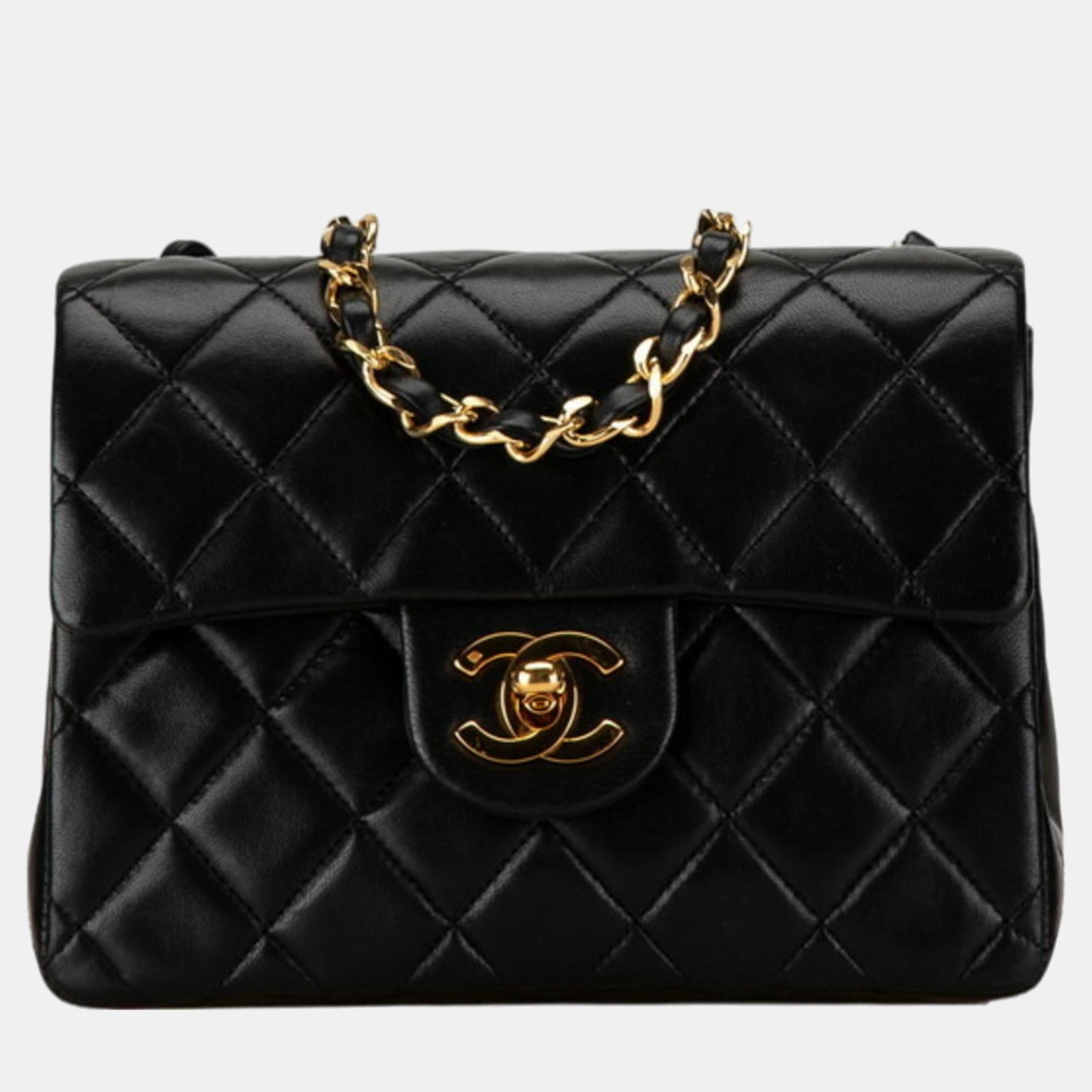 Chanel Schwarze Coco Mark Schultertasche aus Matelassé-Lammleder mit Kette