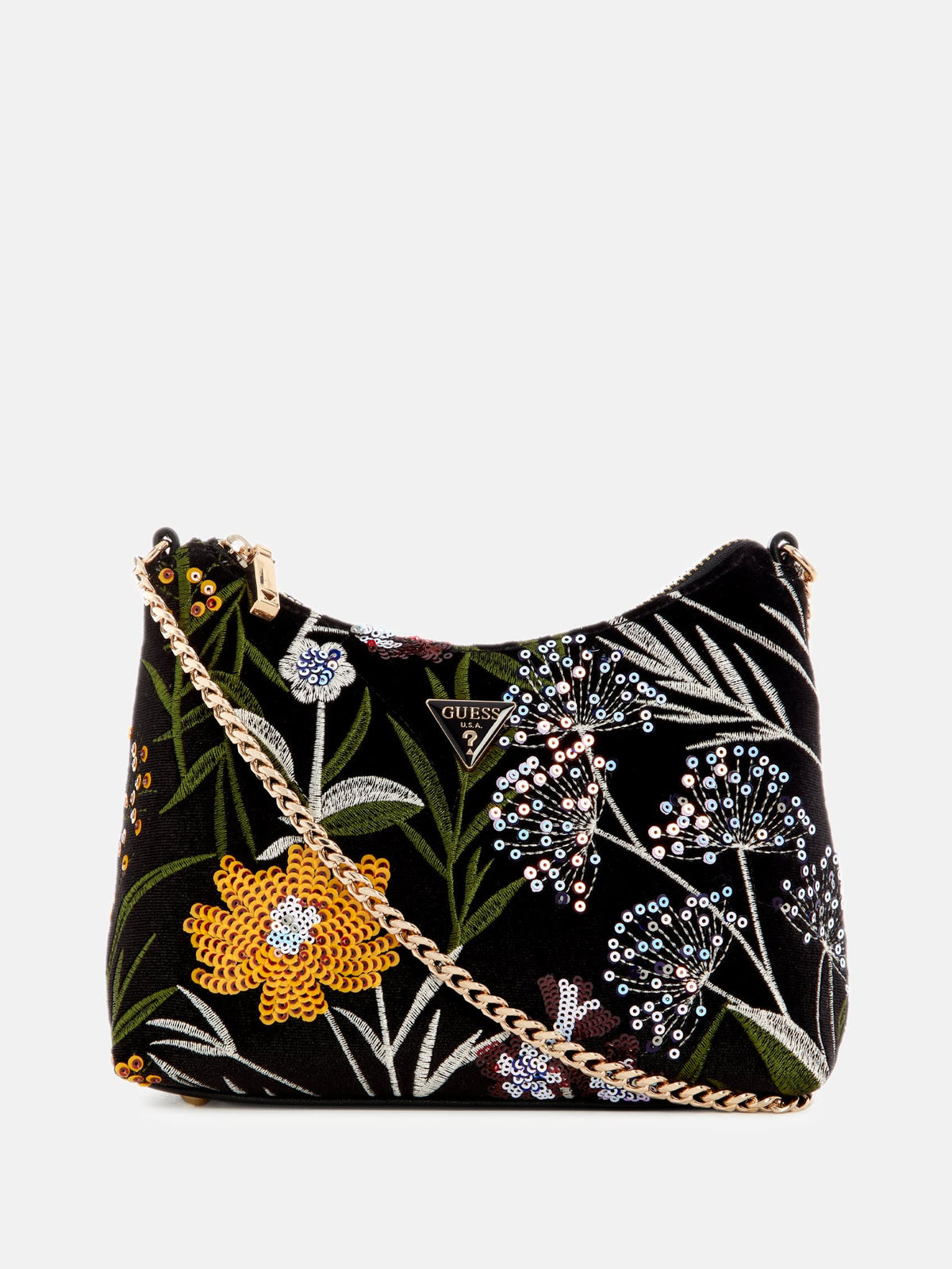 Guess Zalina Velvet Sequin Floral Shoulder Bag