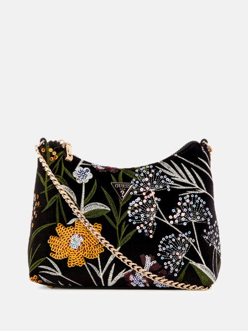 Zalina Velvet Sequin Floral Shoulder Bag