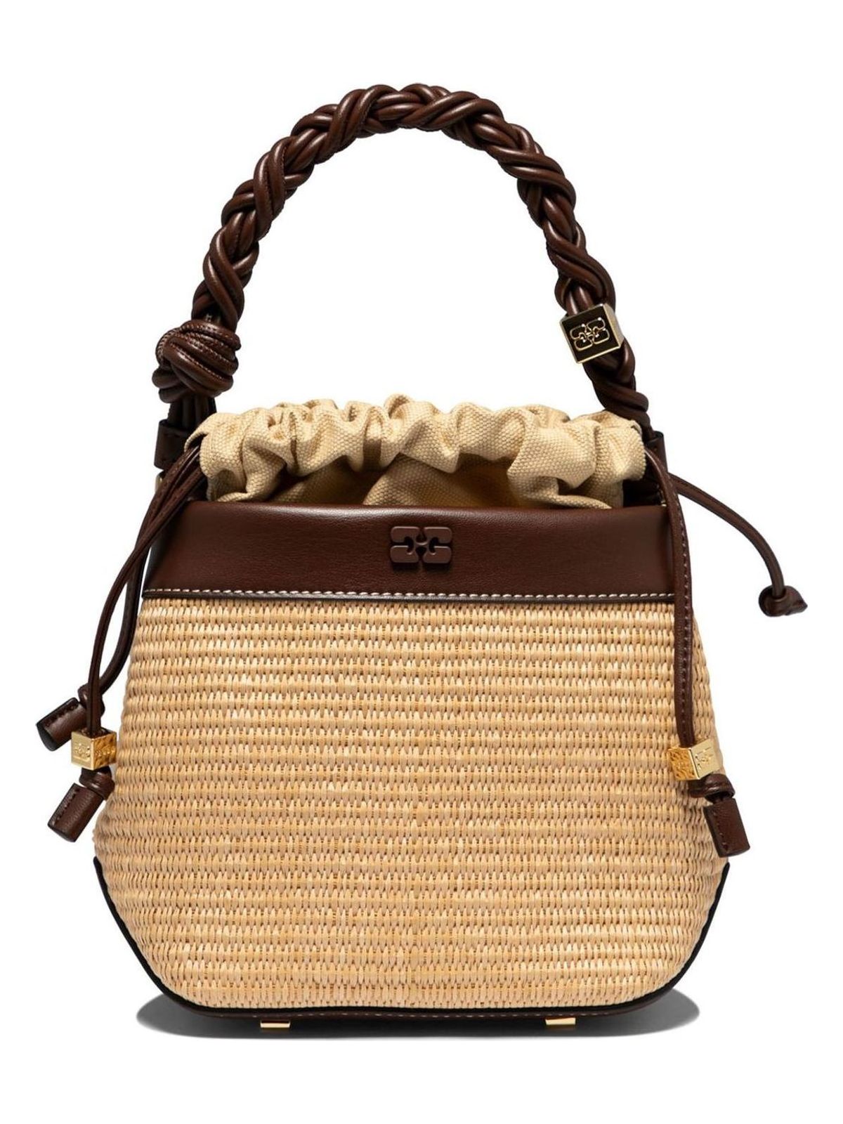 Ganni Women's Bou Bucket Bag Raffia Beige | A5905119