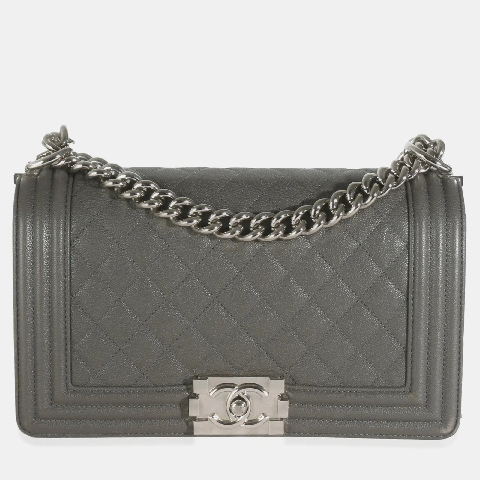 Chanel Graue, gesteppte mittelgroße Caviar-Boy-Tasche