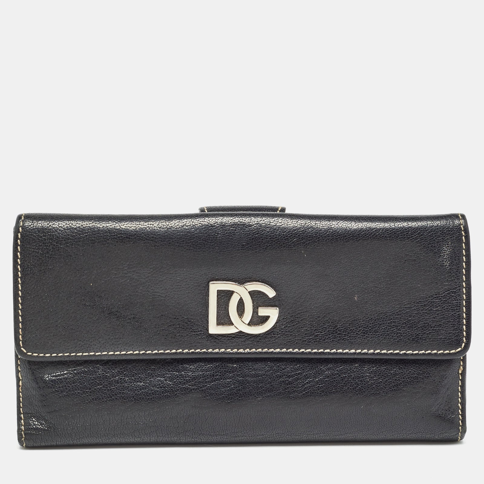 Dolce & Gabbana Black Leather Logo Tri Fold Continental Wallet