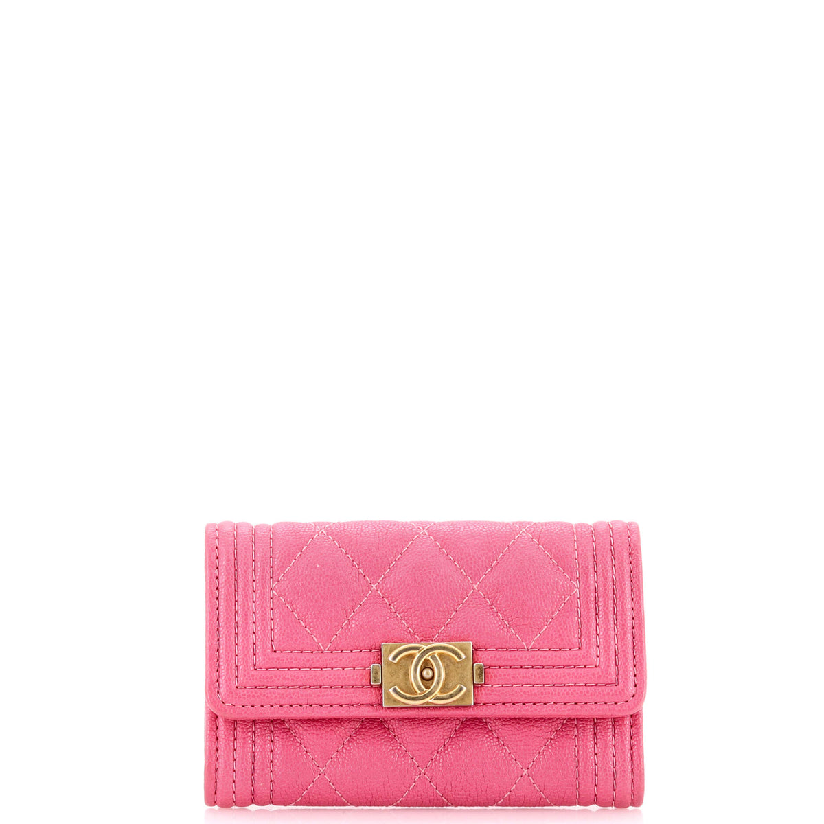 Chanel CHANEL Boy Flap Card Case Quilted Caviar
