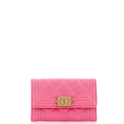 CHANEL Boy Flap Card Case Quilted Caviar