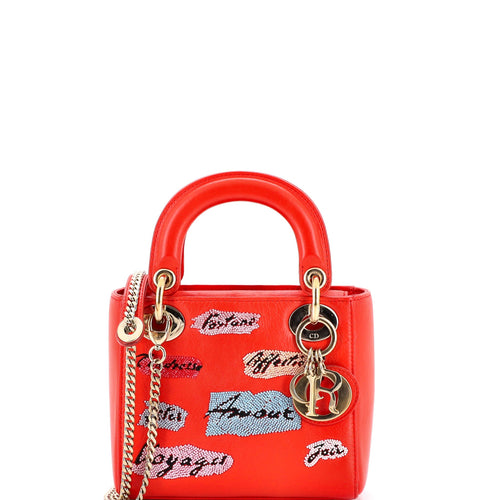 Lady Dior Chain Bag Beaded Leather Mini